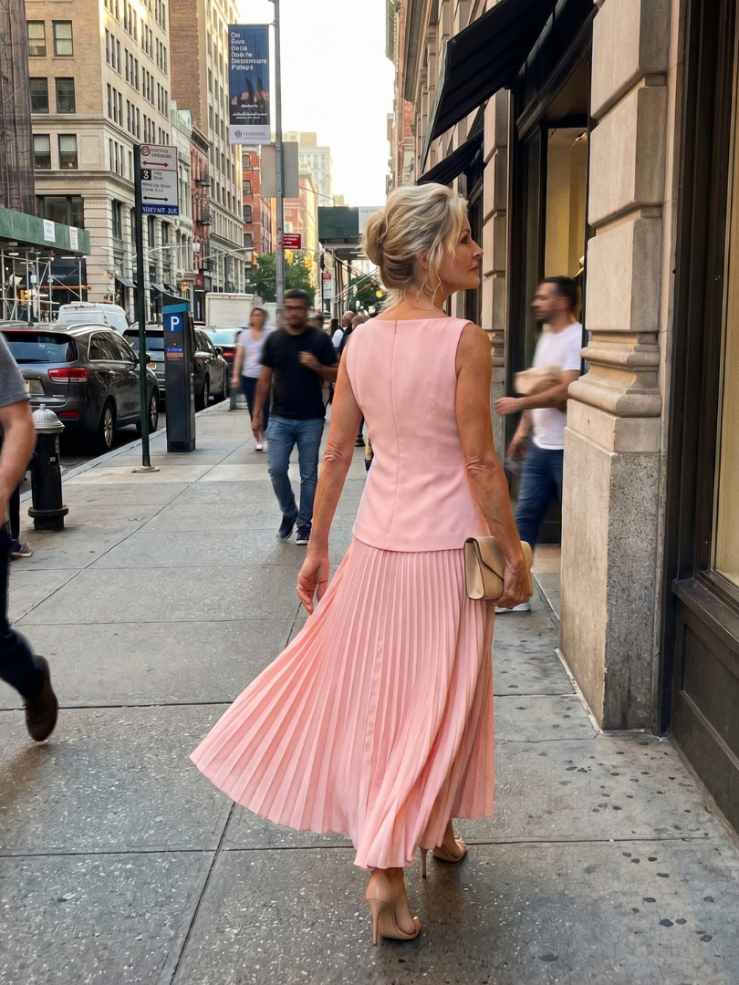Rhodes | Midi Dress – Strukturiertes Oberteil mit Faltenrock