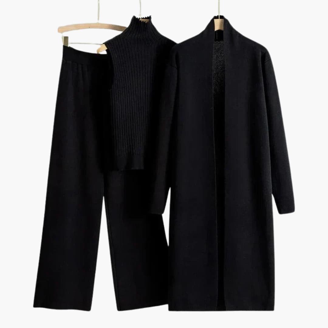 Knitwear | Three-Piece Knit Set with Sleeveless Roll Neck and Wide-Leg Trousers