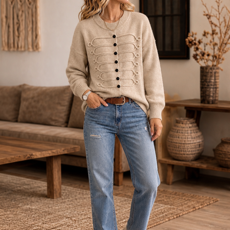 Braidenne | Knit Sweater met Gevlochten Koord en Knopen