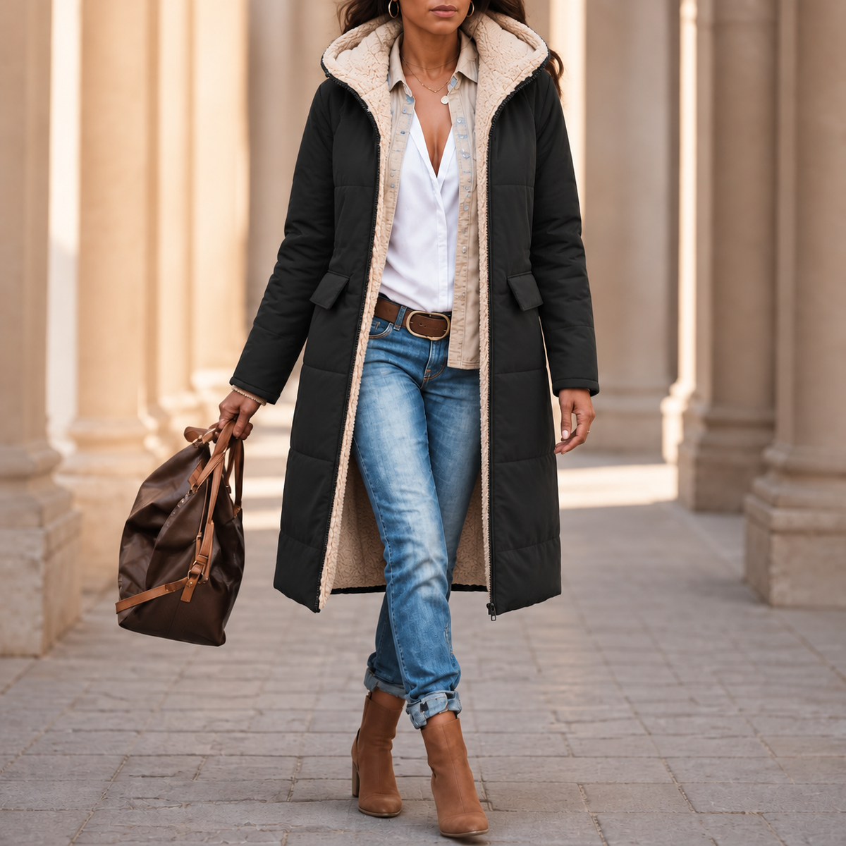 Wintervia | Sherpa-Langmantel – Bequemer Windschutz für Damen