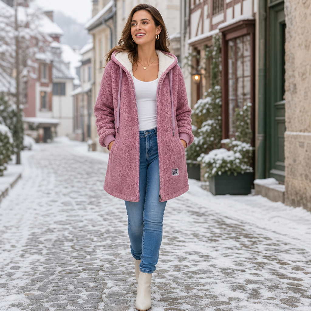 Veloura | Hooded Faux-Shearling Jacket – Bequeme warme Jacke für Damen