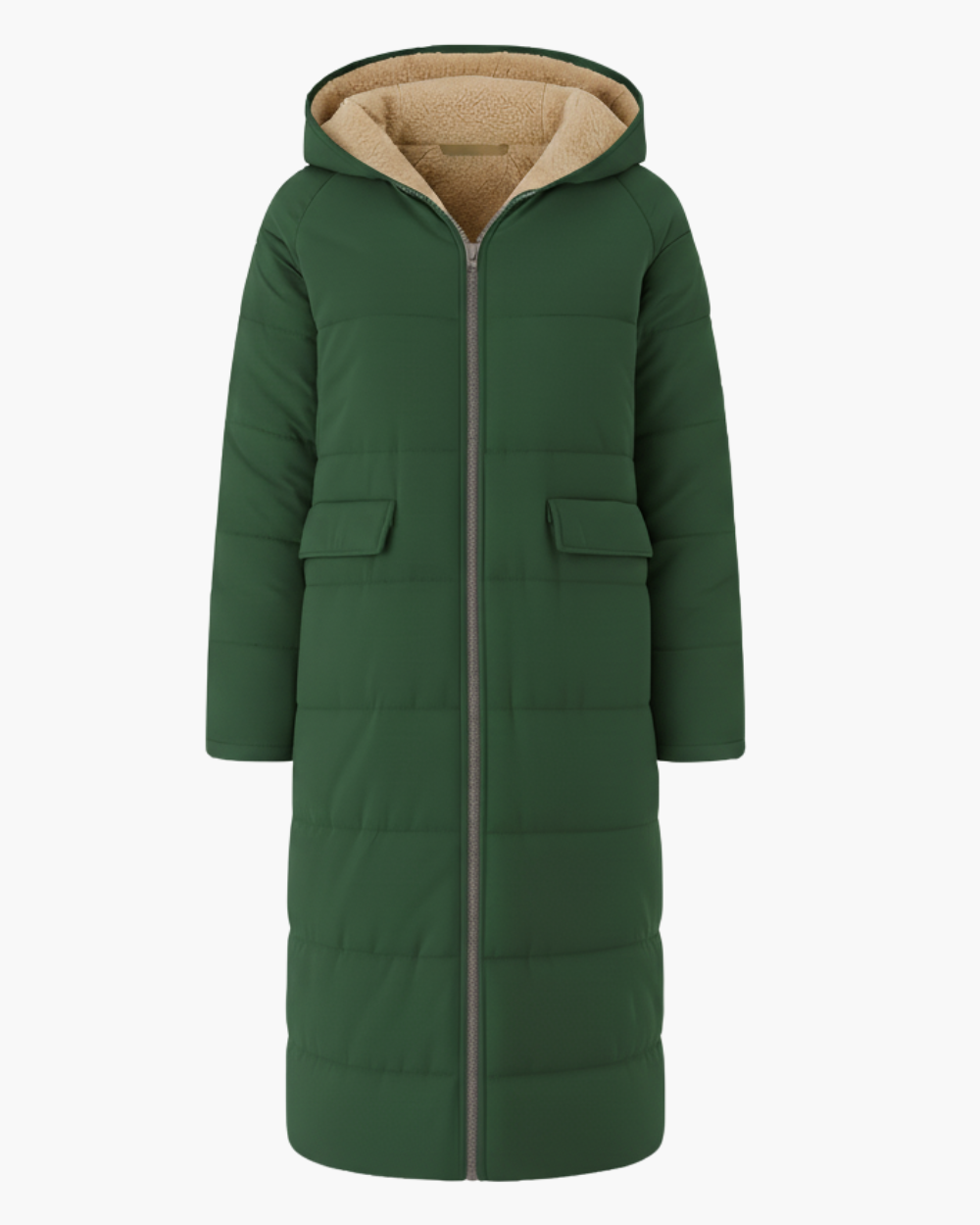 Langer Wintermantel mit Kapuze und Fleecefutter