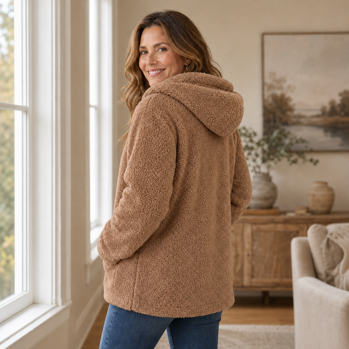 Cozyelle | Plush Fleece-Look Hooded Jacket – Stylishe Winterjacke für Frauen