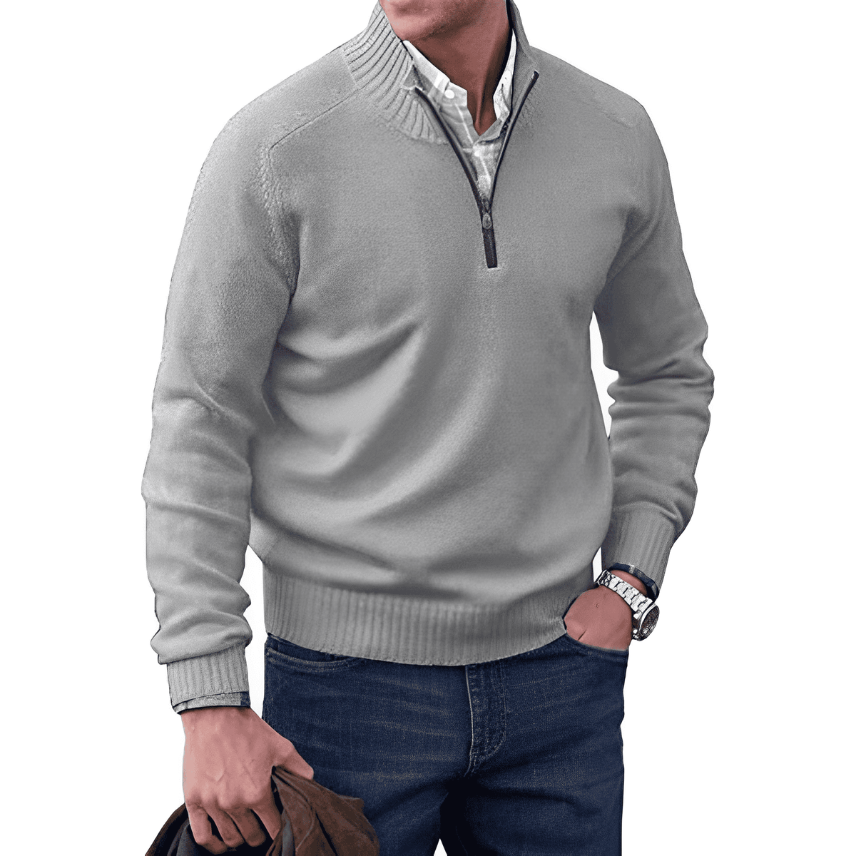 David | Cashmere Sweater – Eleganter Zip-Up Stil für Herren