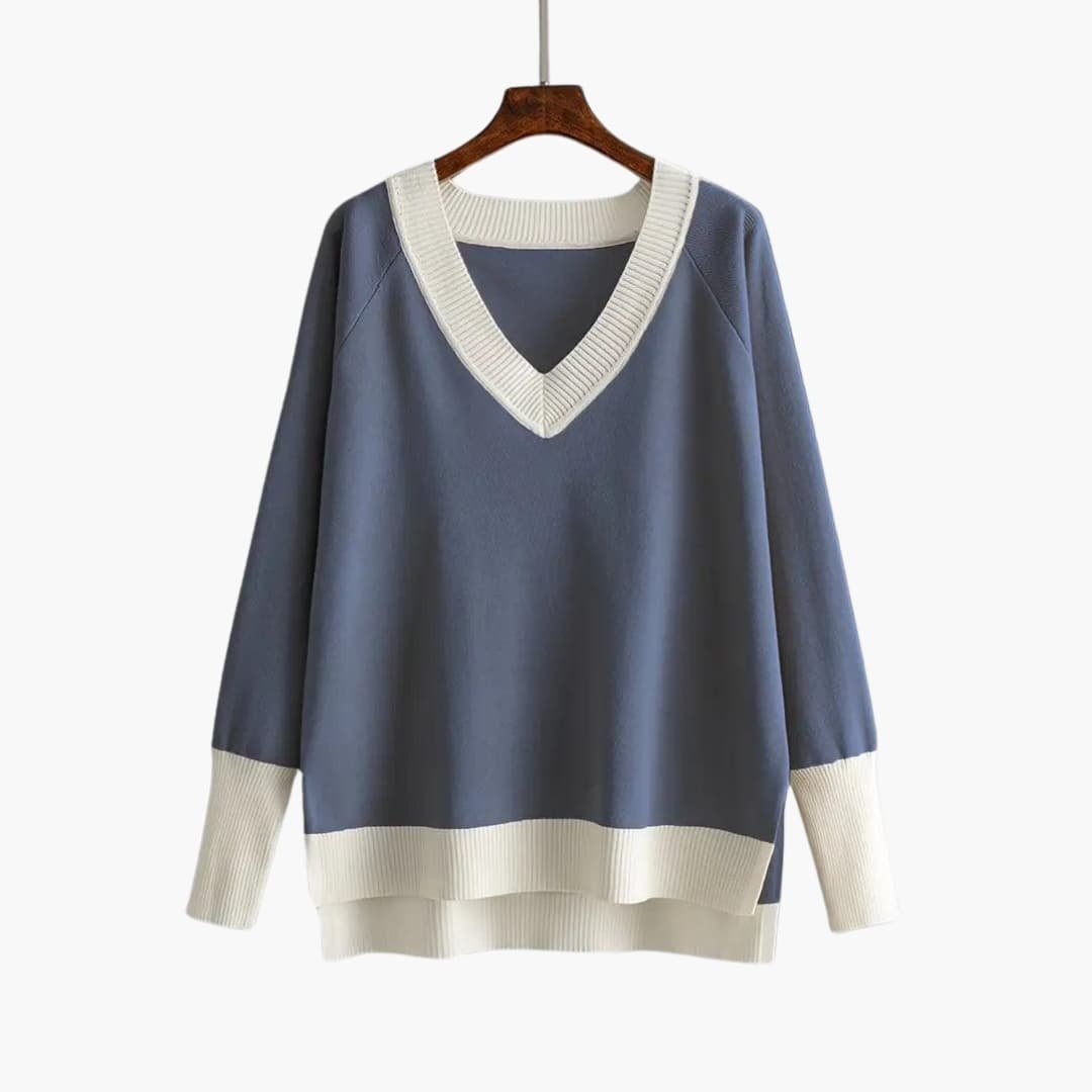 Viora | Sweater Set – V-Neck Design with Wide-Leg Trousers for Women