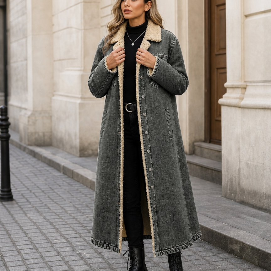 Denora | Denim Coat – Mit Warmem Teddy-Fleece-Futter