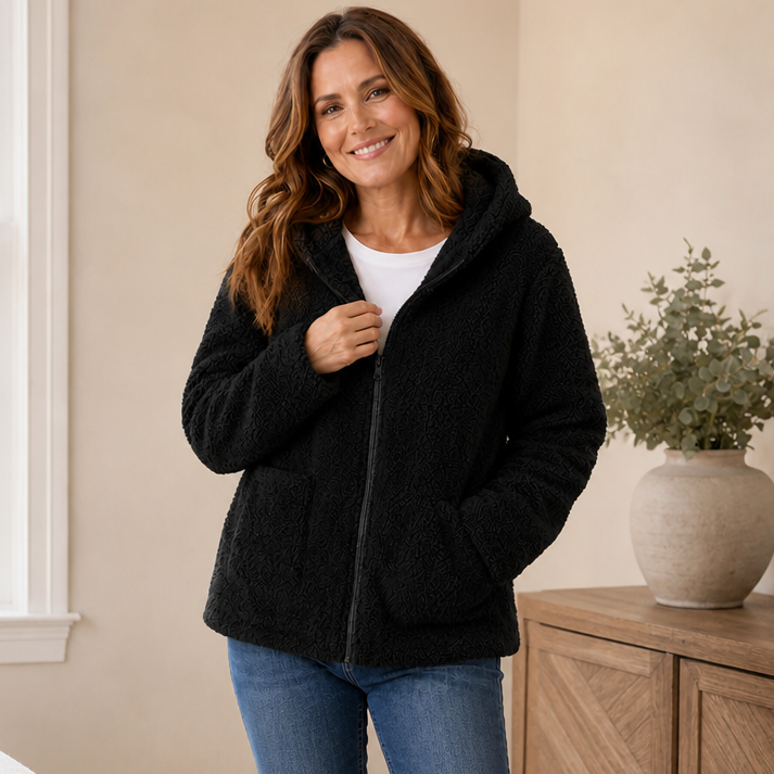 Cozyelle | Plush Fleece-Look Hooded Jacket – Stylishe Winterjacke für Frauen