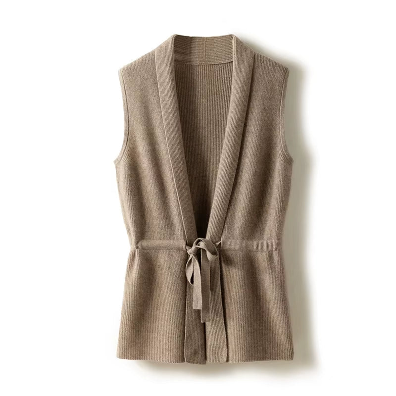 Isabelle | Elegante Merinowollweste mit Bindegürtel
