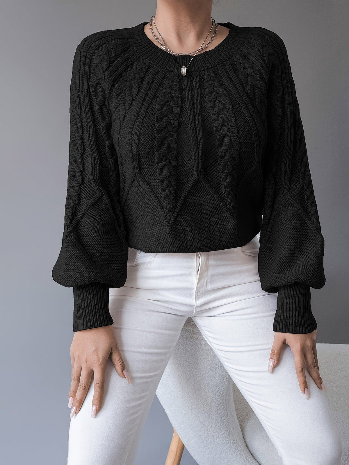 Sabine | Cable-Knit Sweater für Frauen mit Lantern Sleeves