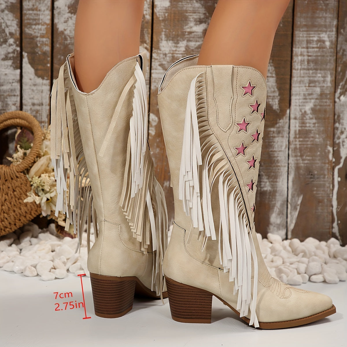 Elodie | Auffällige Cowboy Stiefel mit Fransen und weiter Wade