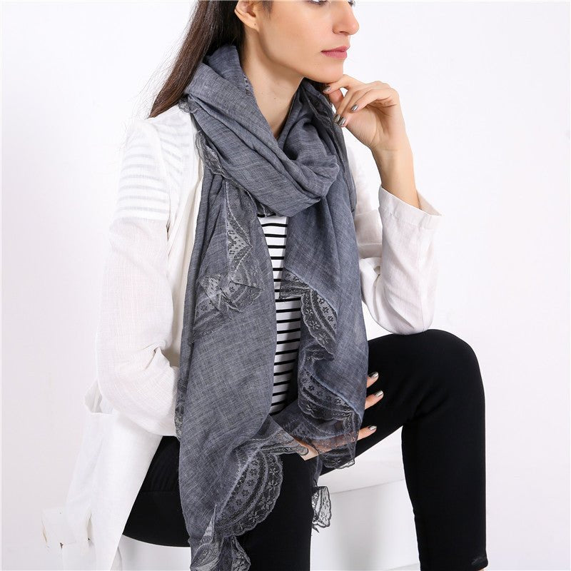 Drune | Linen Scarf with Lace Trim – Elegant Oversized Wrap