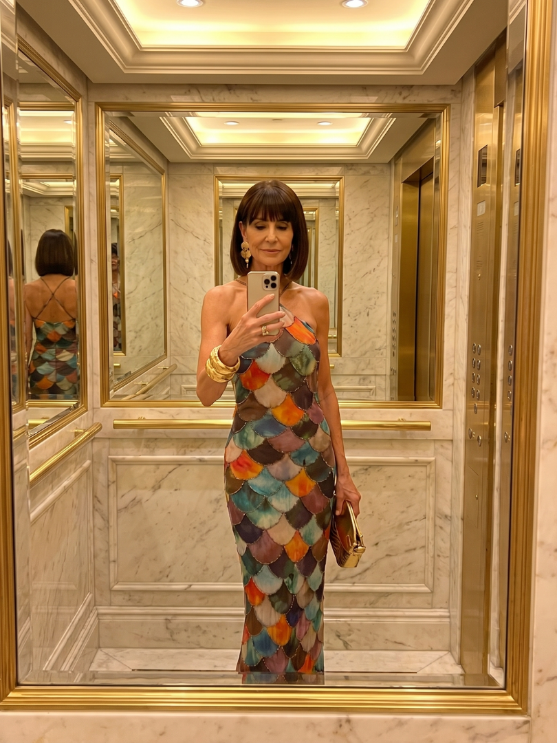 Larkin | Maxi Dress – Fitted Multicolor Scale Pattern