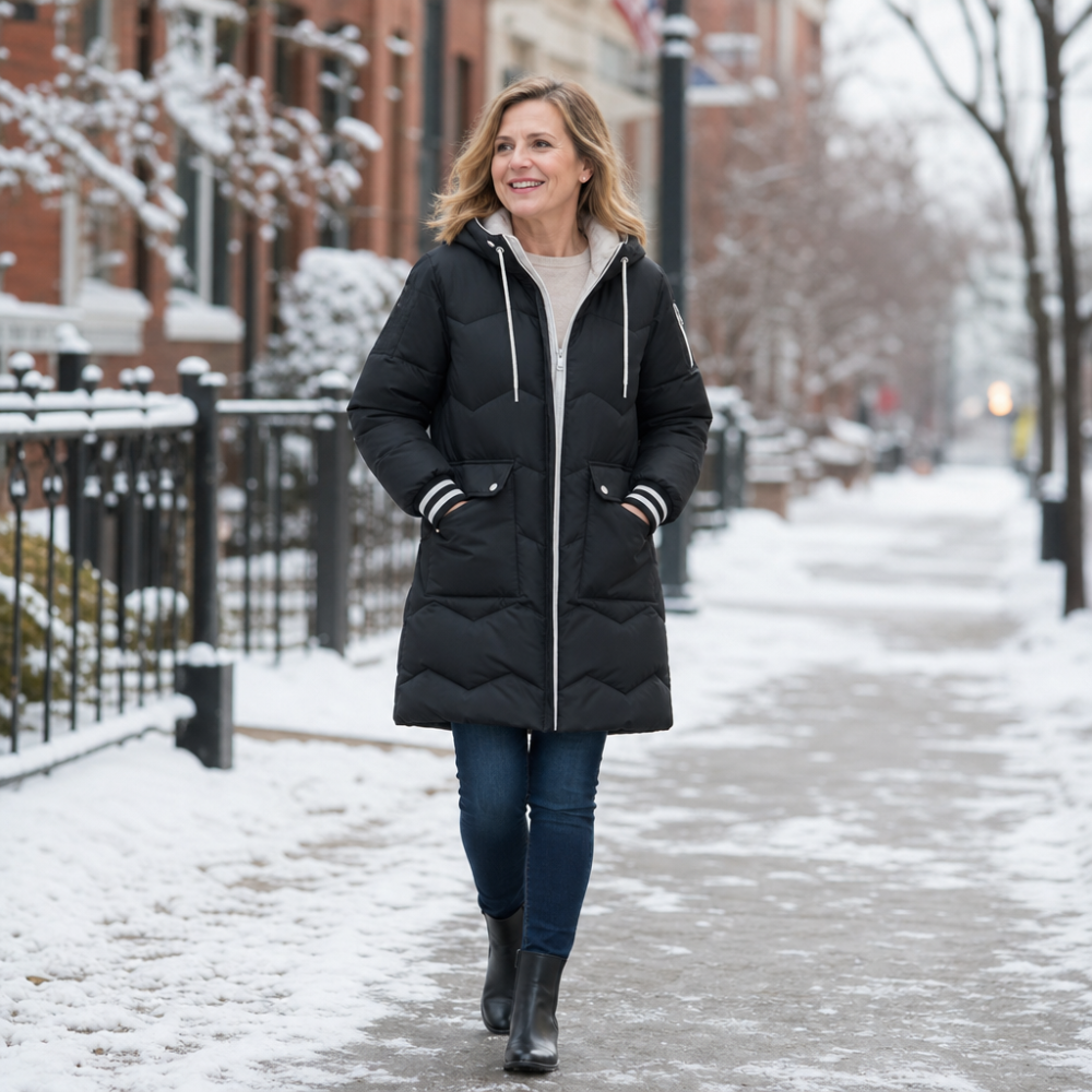 Cozyelle | Hooded Mid-Length Puffer Coat – Warm en Stijlvol voor Vrouwen