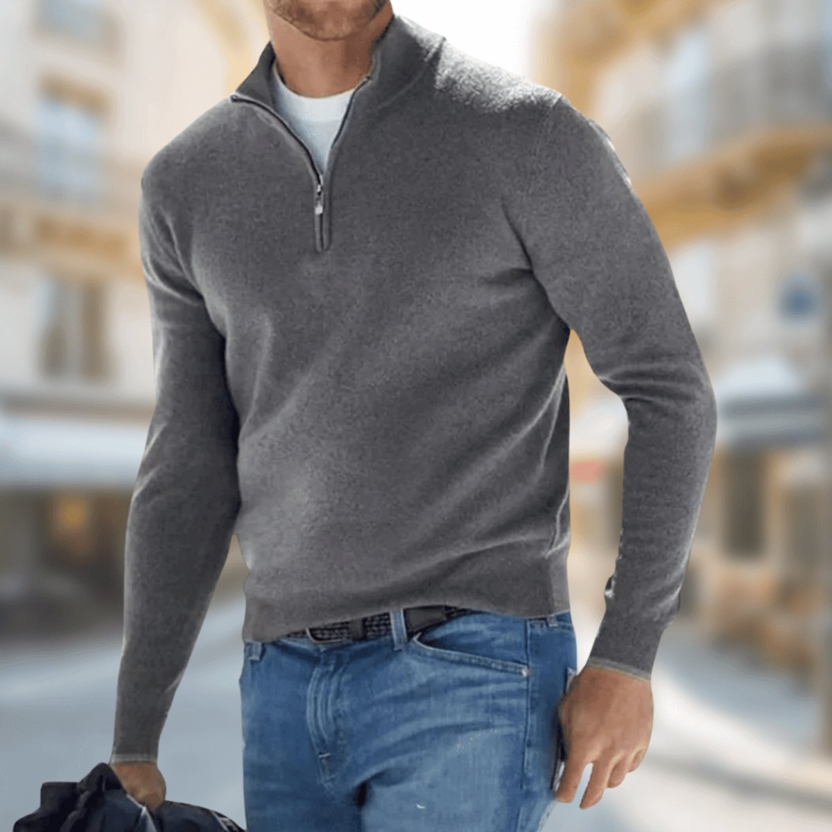 Maximilian | Leichter und stilvoller Viertelreißverschluss Strickpullover