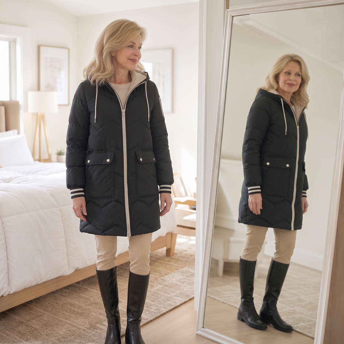Cozyelle | Hooded Mid-Length Puffer Coat – Warm en Stijlvol voor Vrouwen