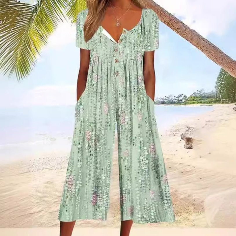 Leonie | Culotte Jumpsuit – Damen Kurzarm mit Knopfleiste