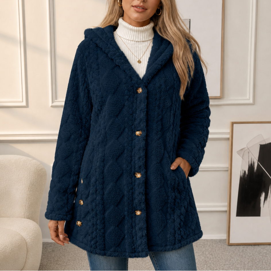 Wearbella | Diamond Jacquard Plush Hooded Coat – Elegantes Design für Damen