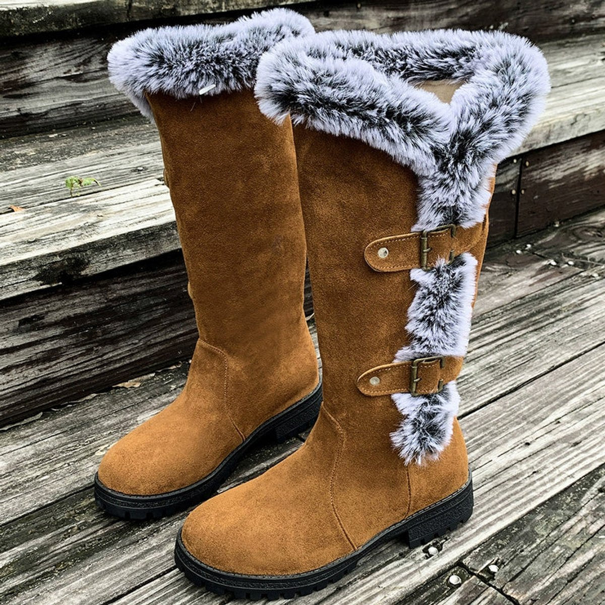 Fiona | Stilvolle und warme kniehohe Kunstwildleder Stiefel