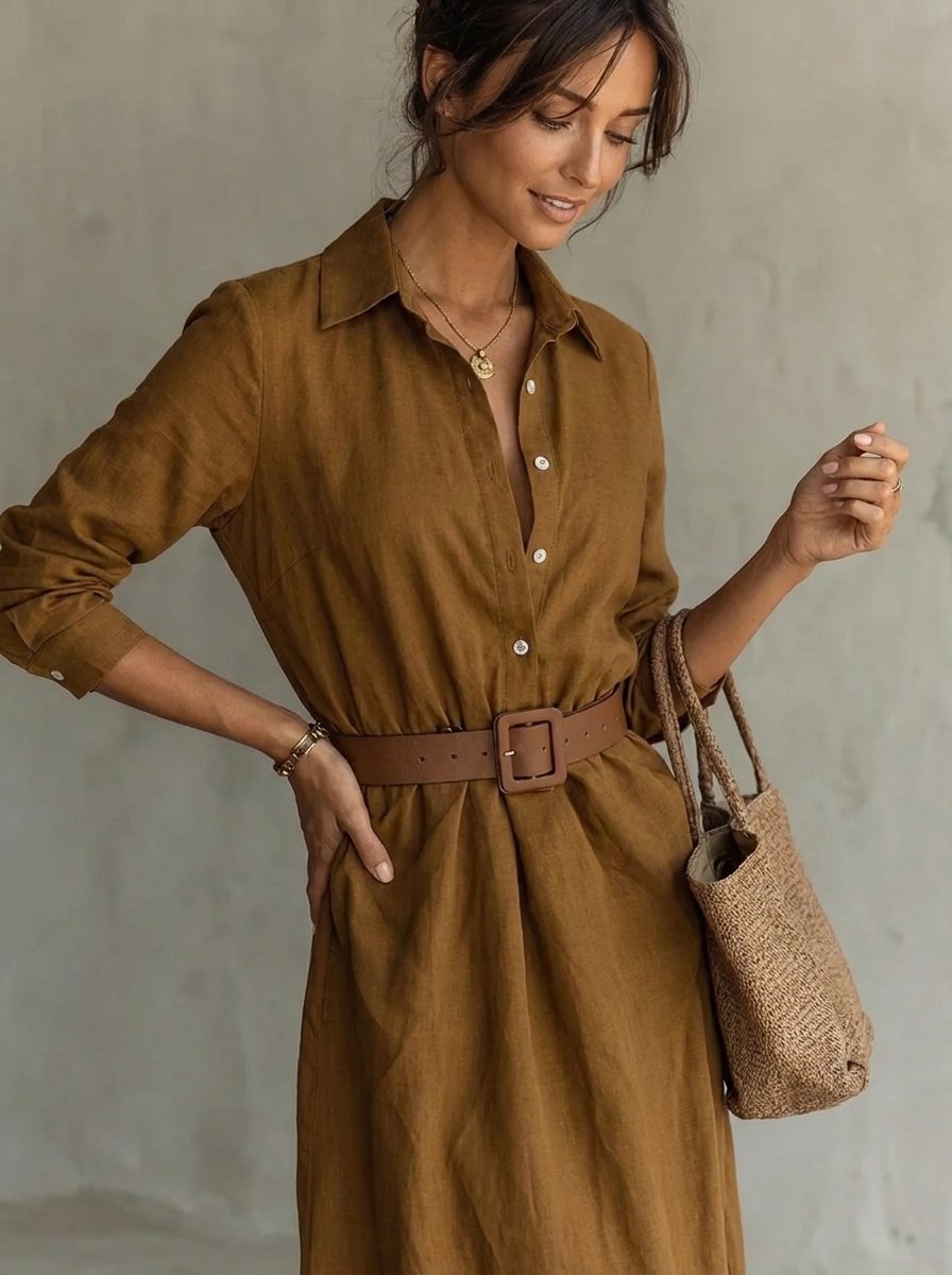 Nora | Tailliertes Langarm Maxikleid mit Gürtel