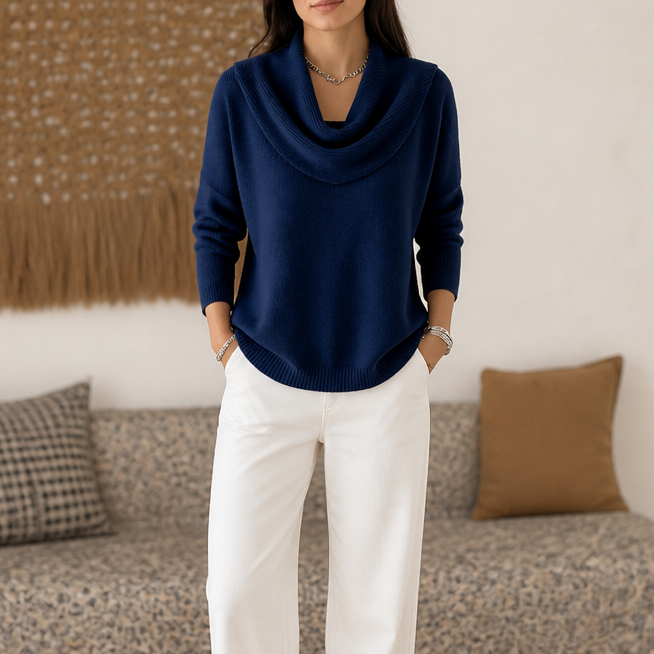 Draveline | Cowl Neck Drape Knit Sweater – Comfortabele Rimpelstijl voor Vrouwen