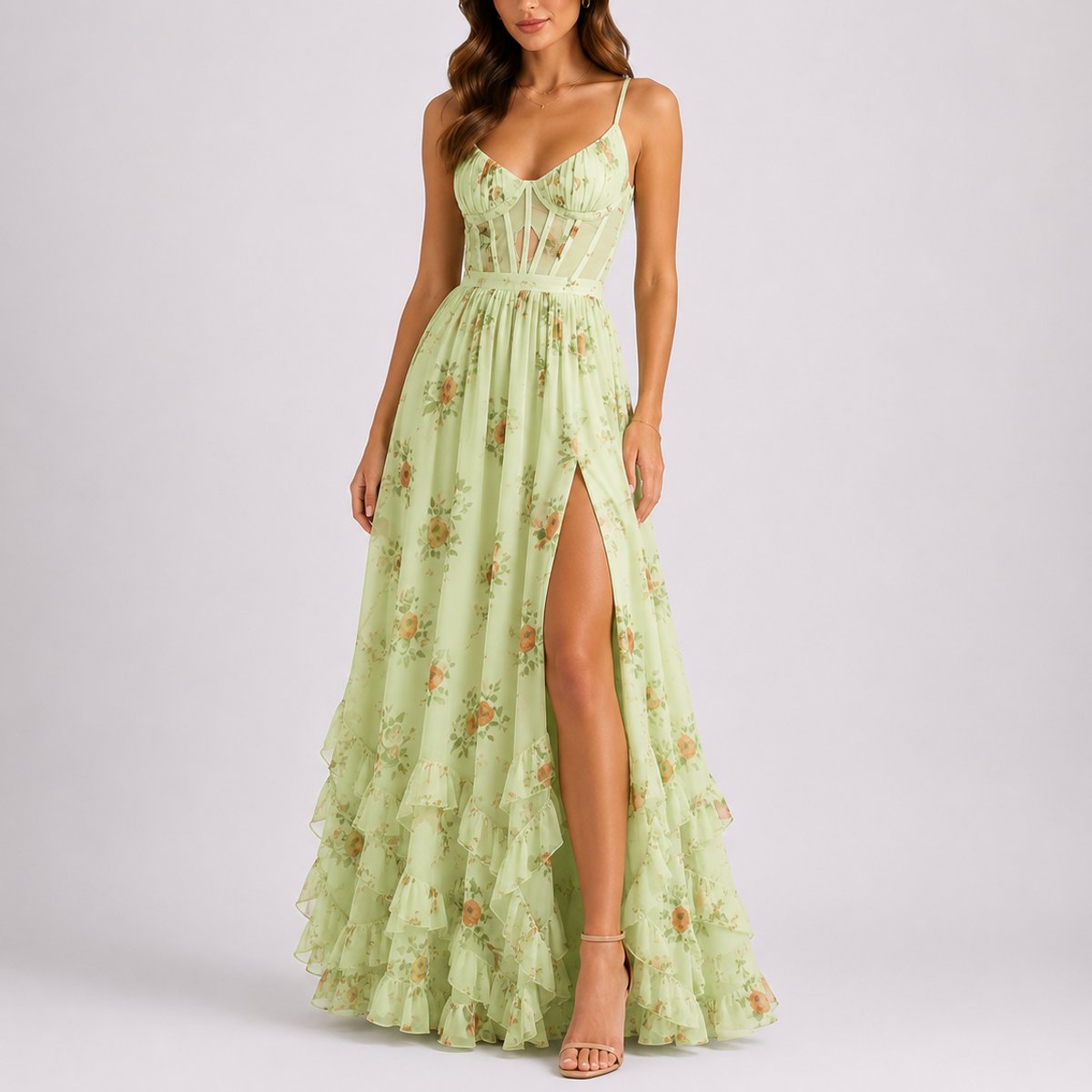 Sandra | Elegantes und Stilvoll florales Herbsthochzeits Maxikleid