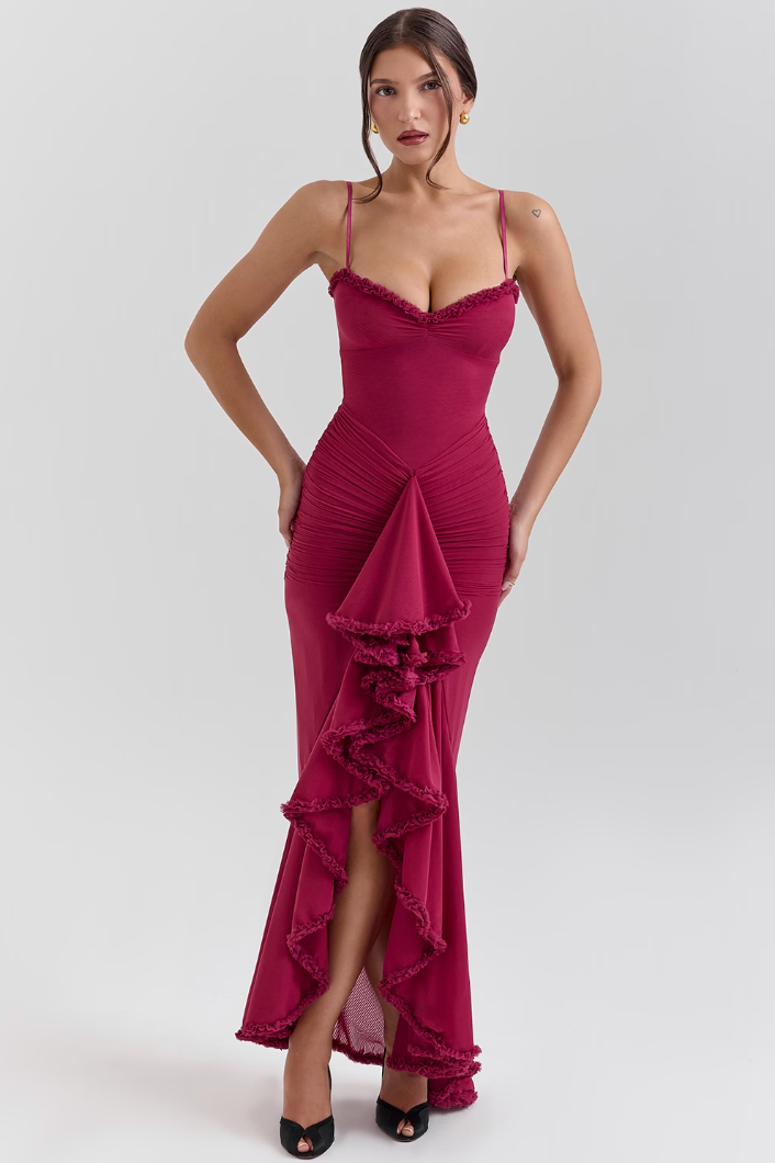 Alyssa | Hochzeitsgast Kleid Festlich Elegante Rüschen Figurbetont 2