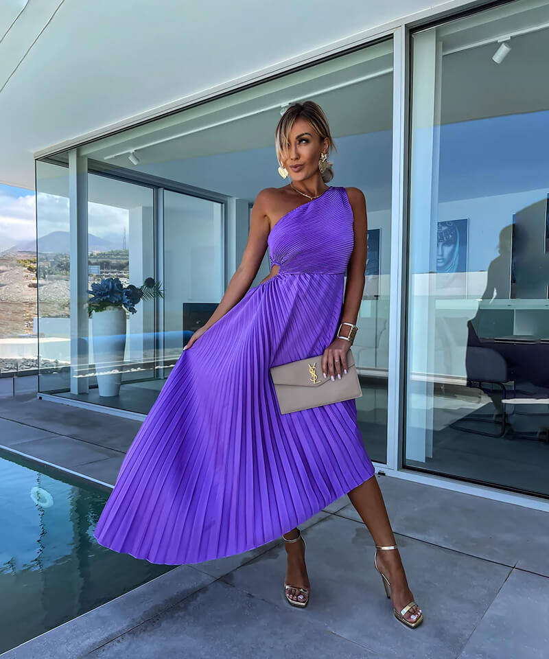 Alyssa | Hochzeitsgästekleid One-Shoulder Midi Figurbetont Elegant Stilvoll 1