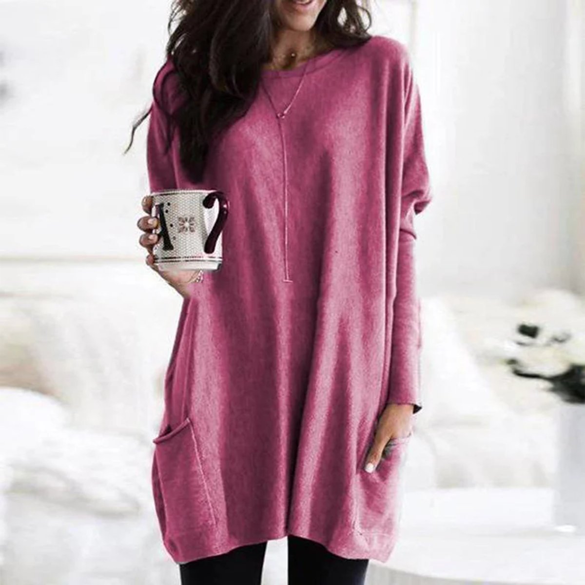 Aria | Oversized Damen-Tunika-Pullover mit langen Ärmeln und Taschen in Übergröße 0