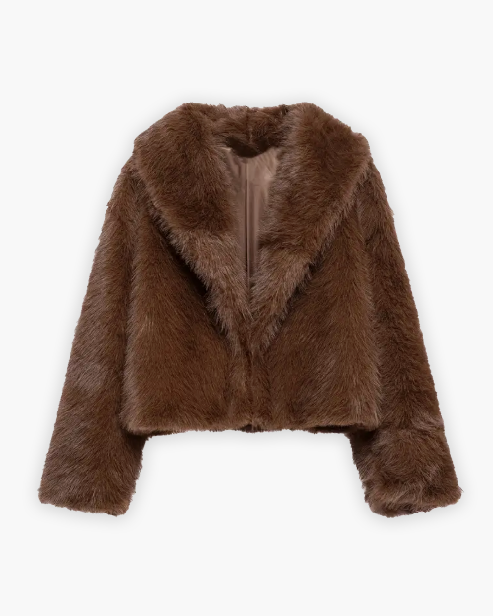 Kurz geschnittene Kunstfelljacke mit Schalkragen
