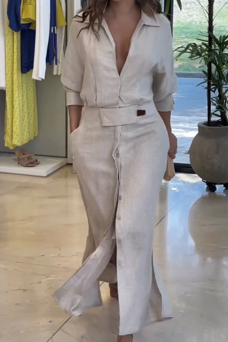 Camille | Elegantes Damen Maxikleid – Strukturierter Schnitt, Taillengürtel & Ideal für den Sommer 2