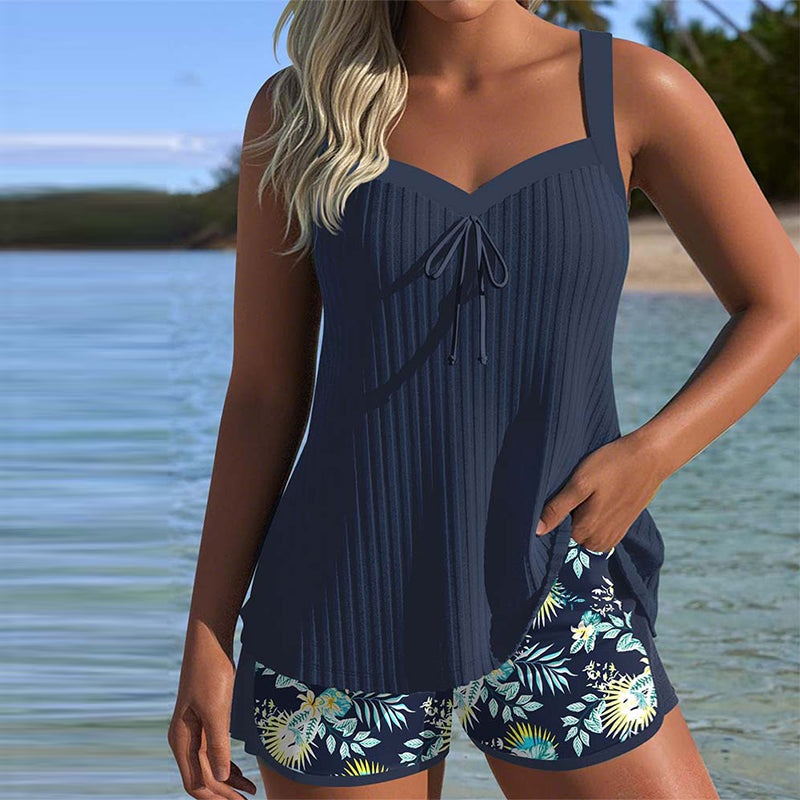 Cassandra | Women's Tankini Swimwear Tummy Control Striped Set with Shorts 0
