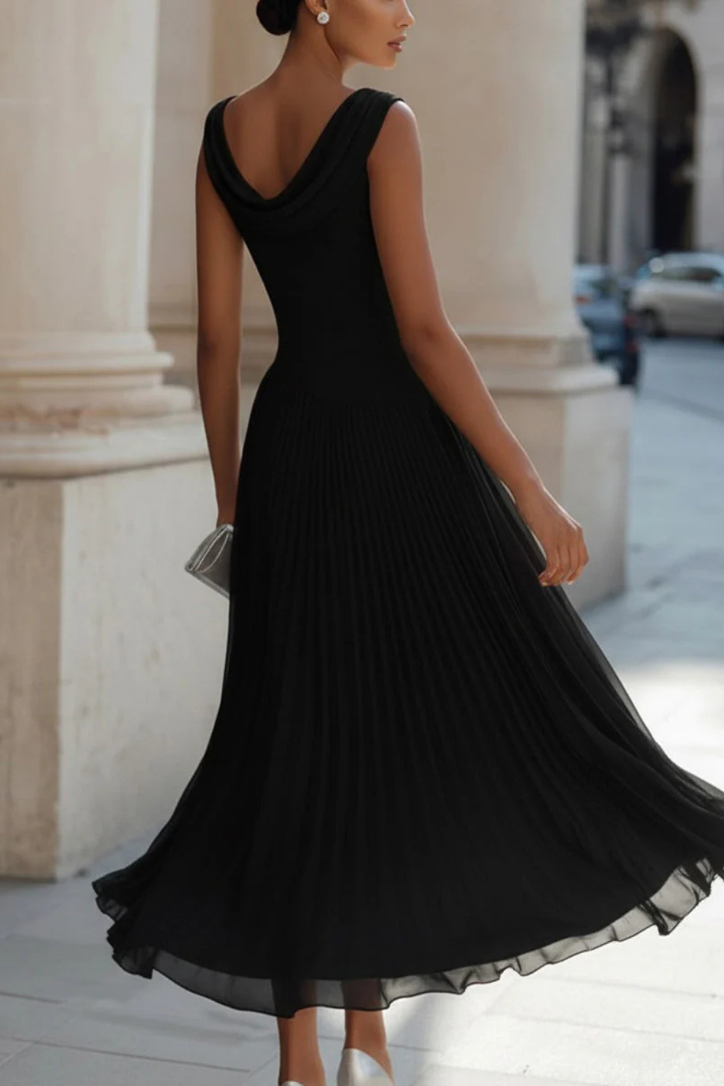 Celeste | Elegantes, Plissiertes & Ärmelloses Damen Midikleid 8