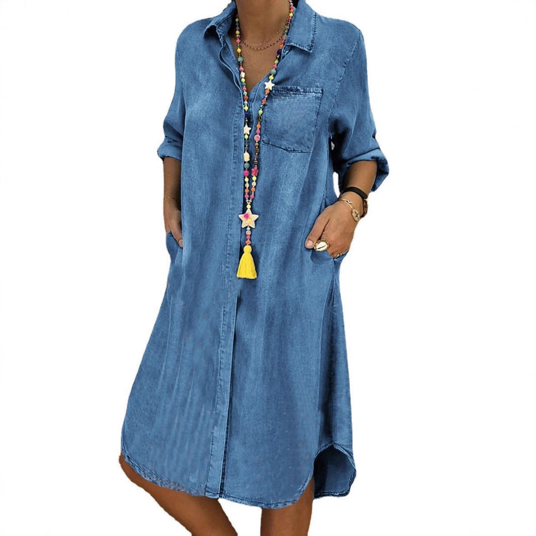 Celia | Jeanskleid Damen Midi Lässig Relaxed Fit Soft Denim 7