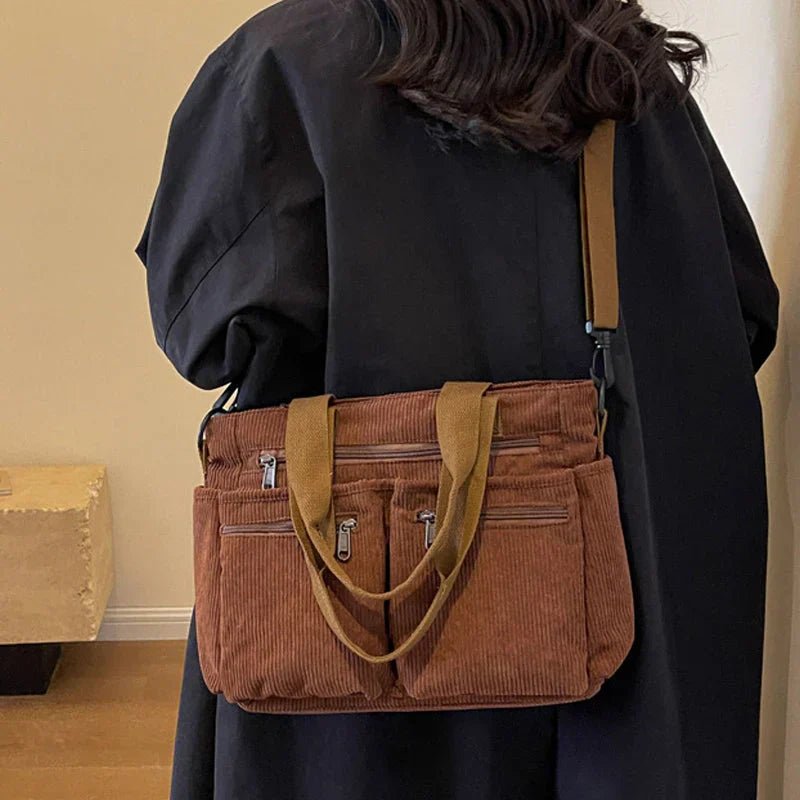 Claire | Cord-Tragetasche mit mehreren Fächern, die sich in eine wandelbare Tasche verwandeln lässt 3