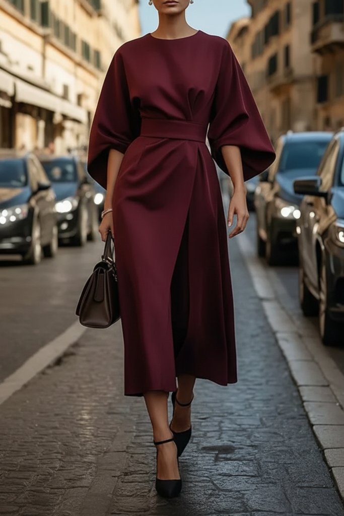 Clara | Elegantes Cocktailkleid in Midi-Länge mit Laternenärmeln und taillierter Silhouette 7