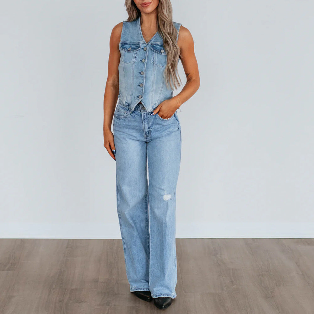 Damen Denim Weste mit Knopfleiste und modernen Schnittrahmen Drune 3