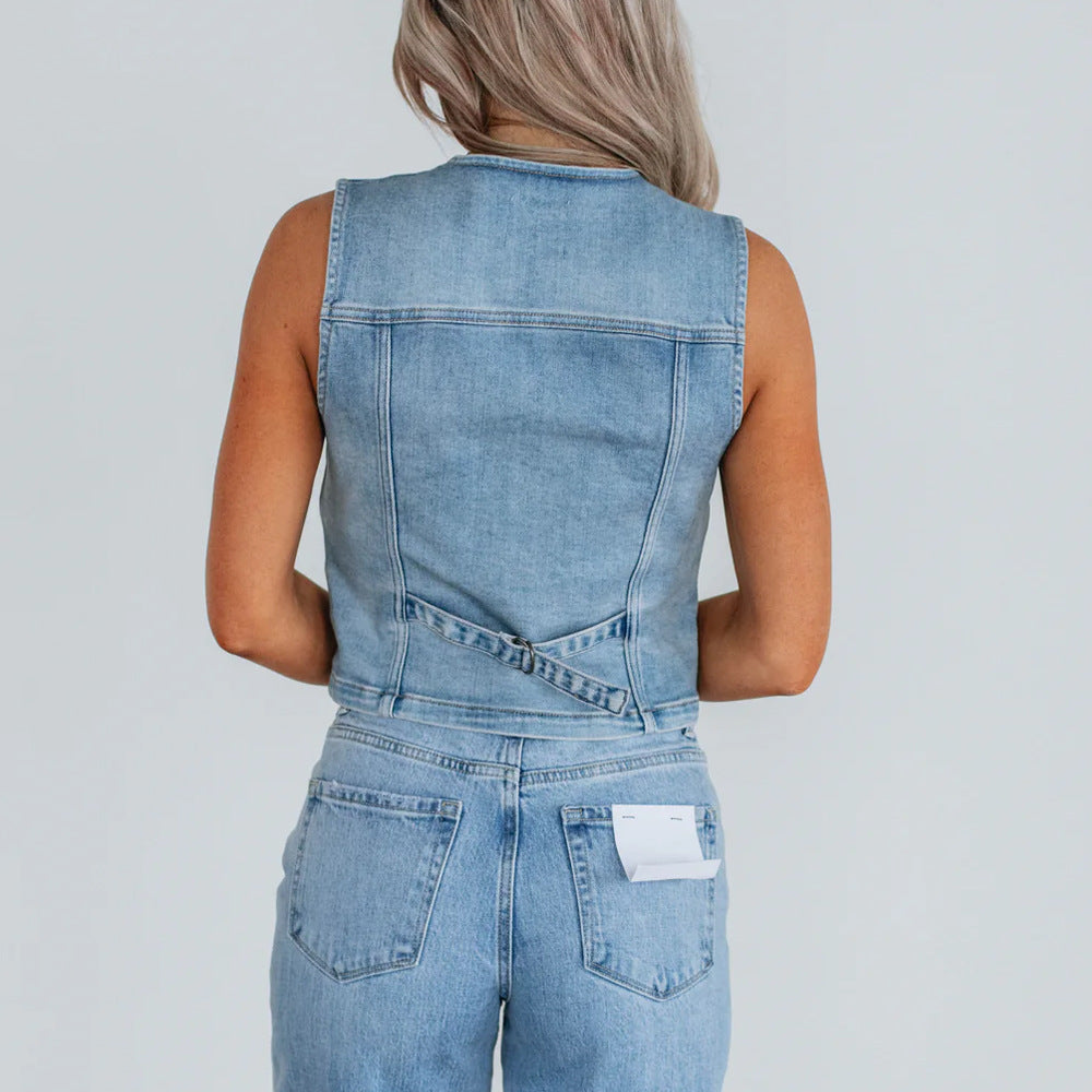 Damen Denim Weste mit Knopfleiste und modernen Schnittrahmen Drune 4