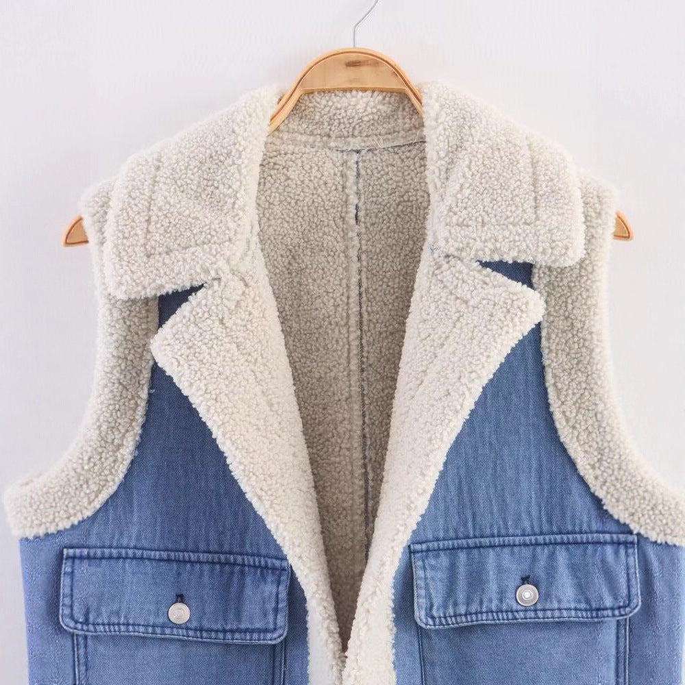 Damen Weste im Vintage-Style aus Denim mit Fleecefutter Drune 3