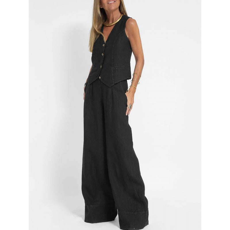 Damen elegantes Leinen-Weste mit Knopfdetaillierung Drune 6
