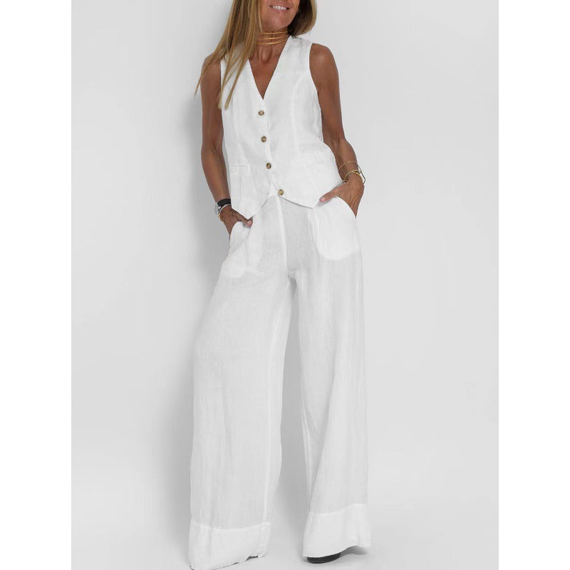 Damen elegantes Leinen-Weste mit Knopfdetaillierung Drune 9