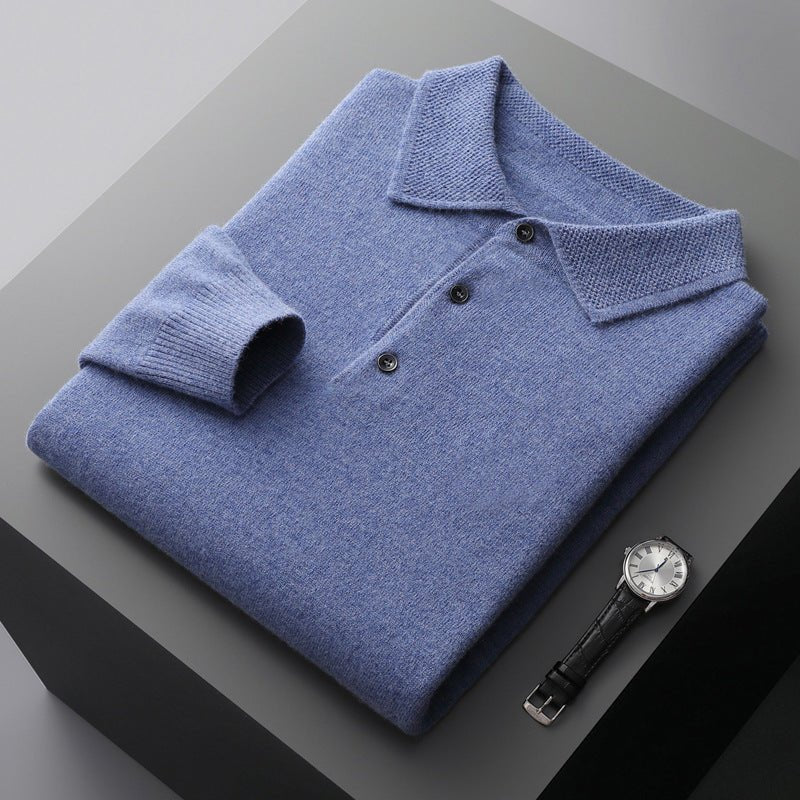 Edward | Herren-Polo-Pullover aus Strickbaumwolle mit langen Ärmeln und drei Knöpfen 2