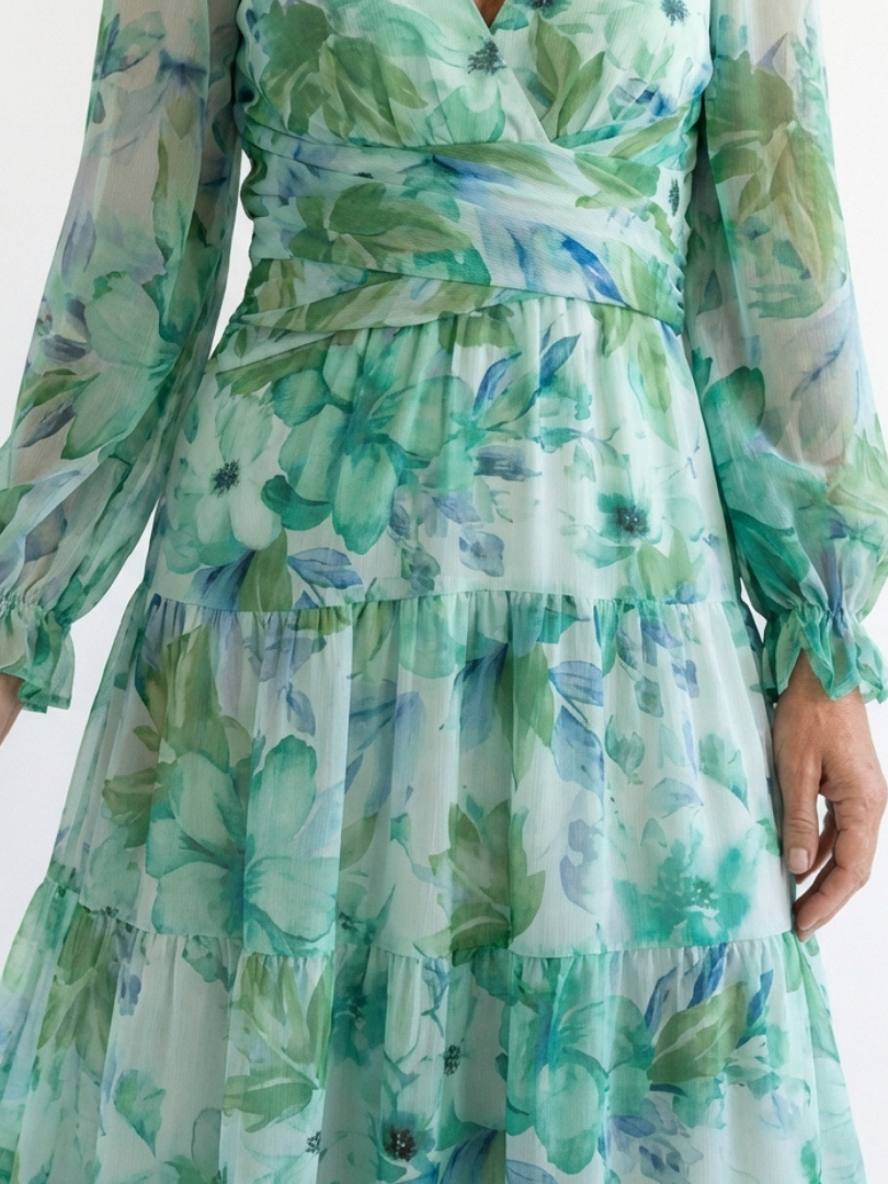 Elysia | Elegantes Maxikleid Langarm mit Botanischem Blumendruck für den Sommer 1