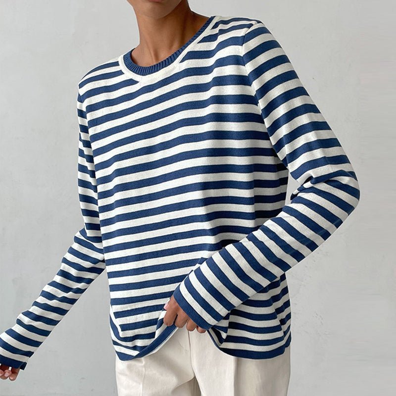 Evelyn | Damen-Langarmpullover mit maritim gestreiftem Muster und lockerer Passform 0