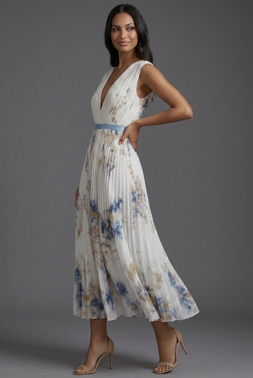 Evelyn | Elegantes plissiertes Midikleid mit Blumenmuster 1