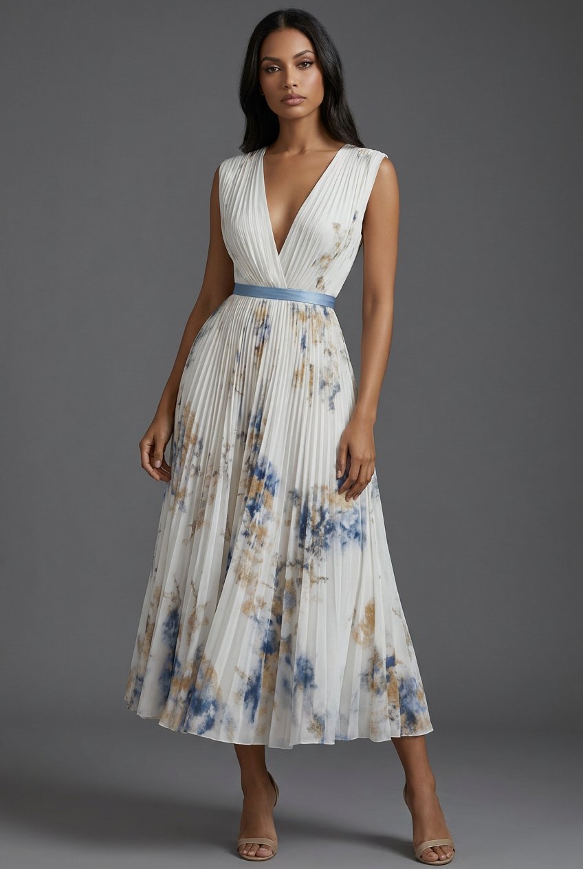 Evelyn | Elegantes plissiertes Midikleid mit Blumenmuster 2