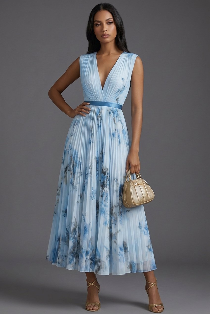 Evelyn | Elegantes plissiertes Midikleid mit Blumenmuster 3