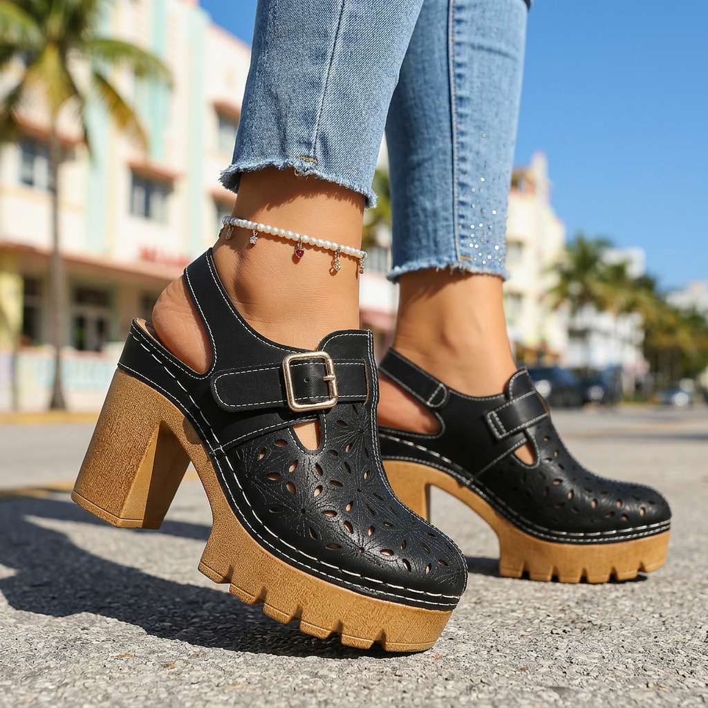 Florian | Clogs Damen Plateau Cutout Blockabsatz Vintage Stil 2