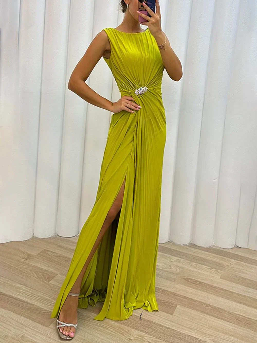 Freesie | Plissee Maxikleid Elegant Abend Hochzeitsgast Stil 0