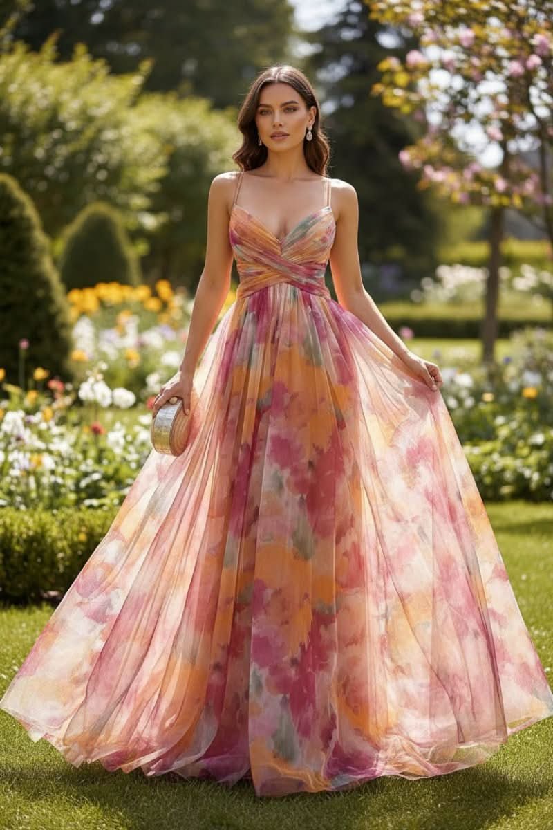 Grace | Lebendiges Maxikleid aus Tüll mit Aquarellblumenmuster 1
