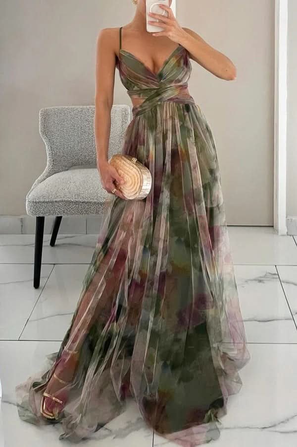 Grace | Lebendiges Maxikleid aus Tüll mit Aquarellblumenmuster 2
